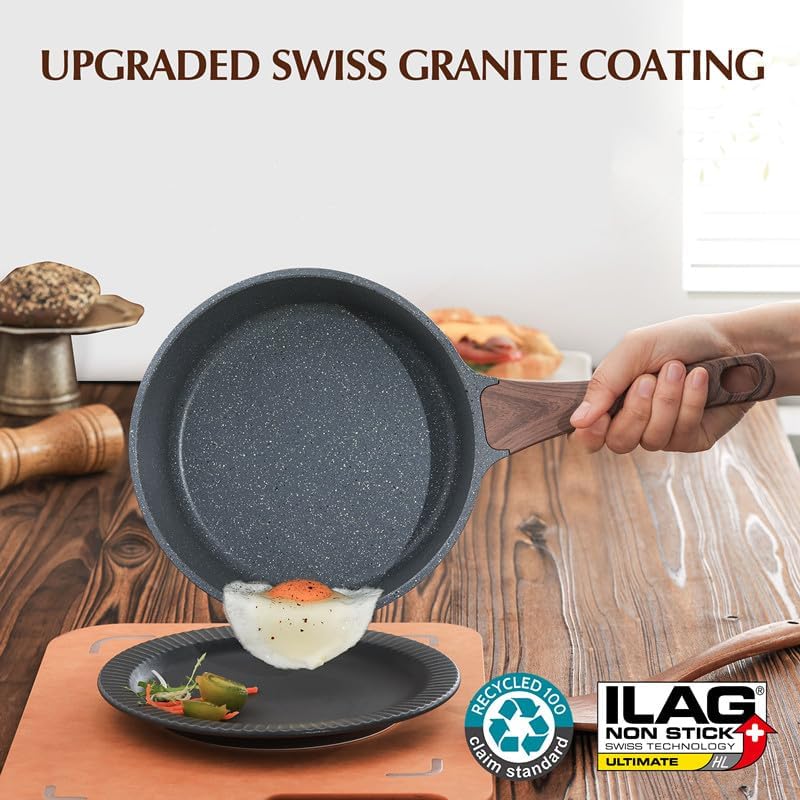 SENSARTE Nonstick Saucepan with Lid, 1.5 Quarts Small Pot with Swiss Granite Coating