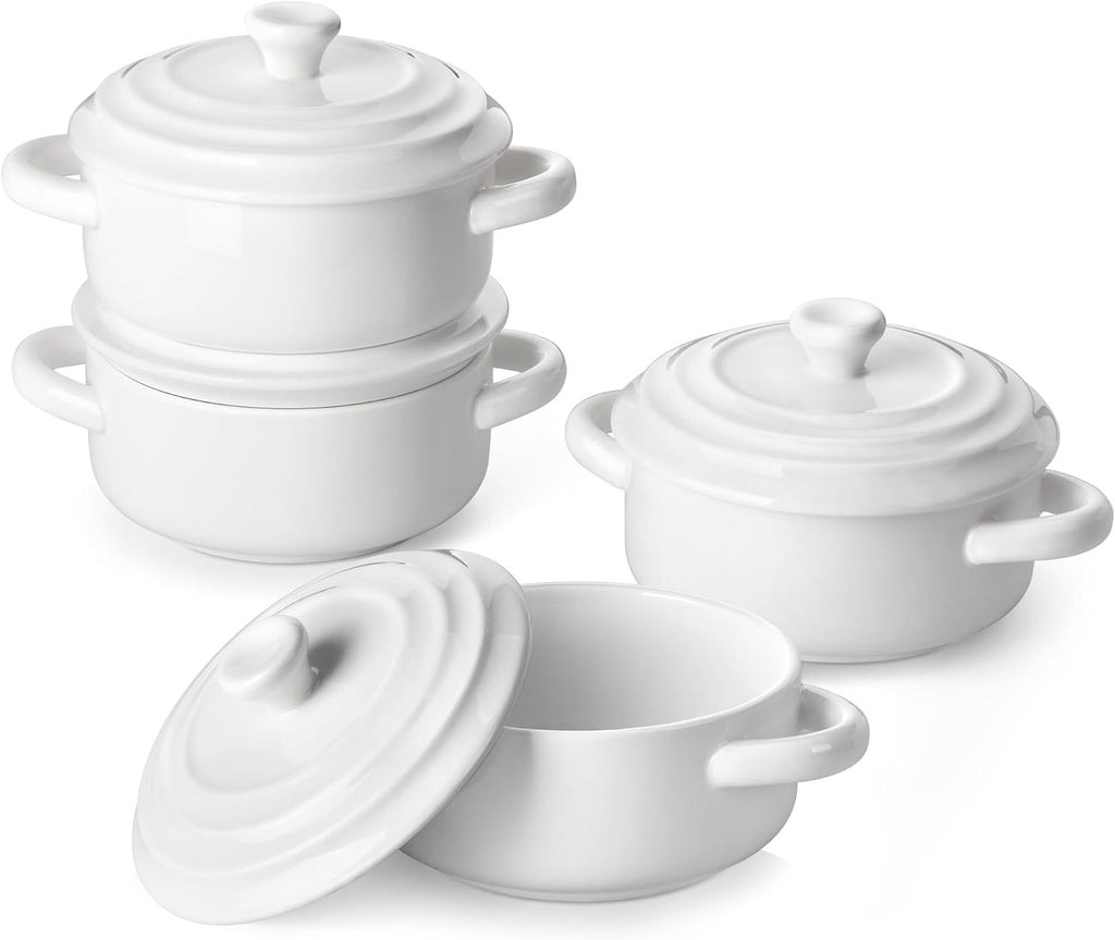 MALACASA Mini Cocotte Set of 4, 14 OZ Ceramic Casserole Dishes with Lids