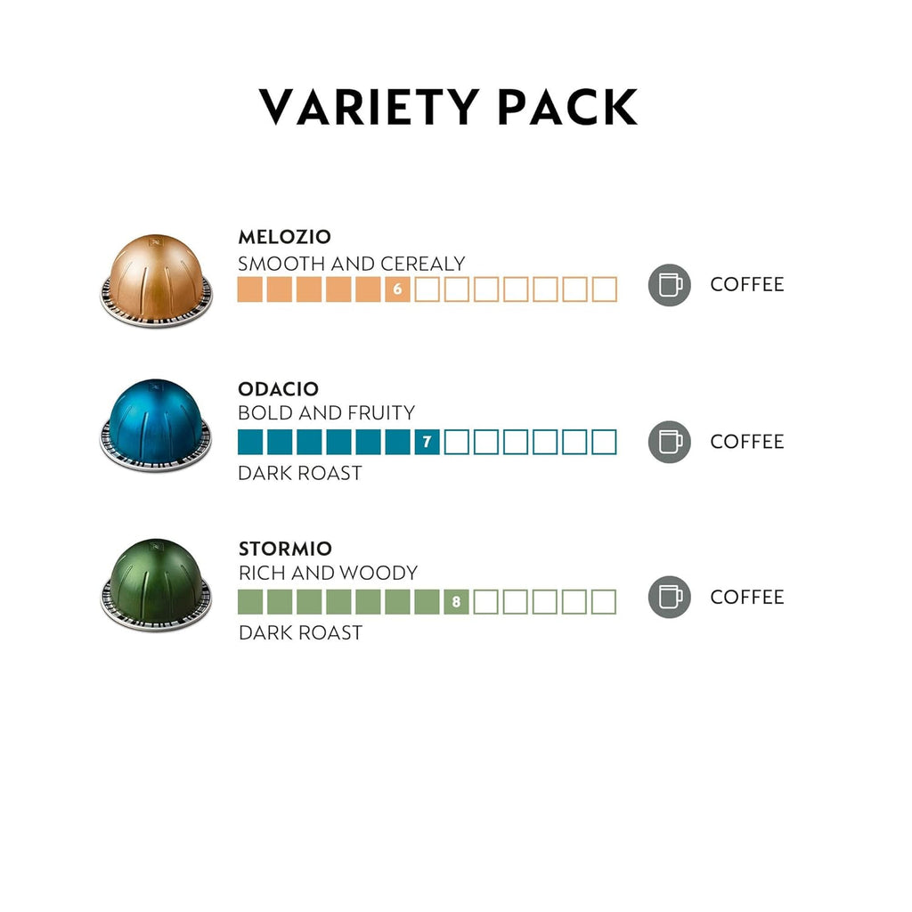 Nespresso Capsules Vertuo, Variety Pack, Medium and Dark Roast Coffee, 30