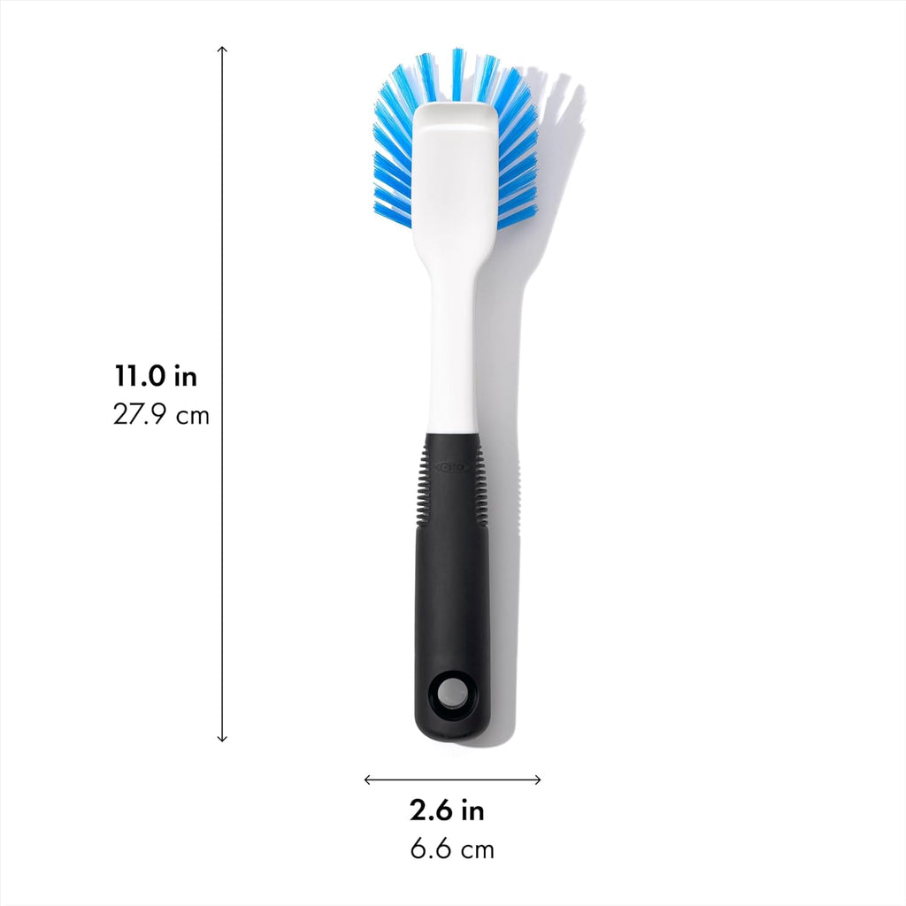 OXO Good Grips Dish Brush, Nylon Bristles with Built-in Scraper, Safe for