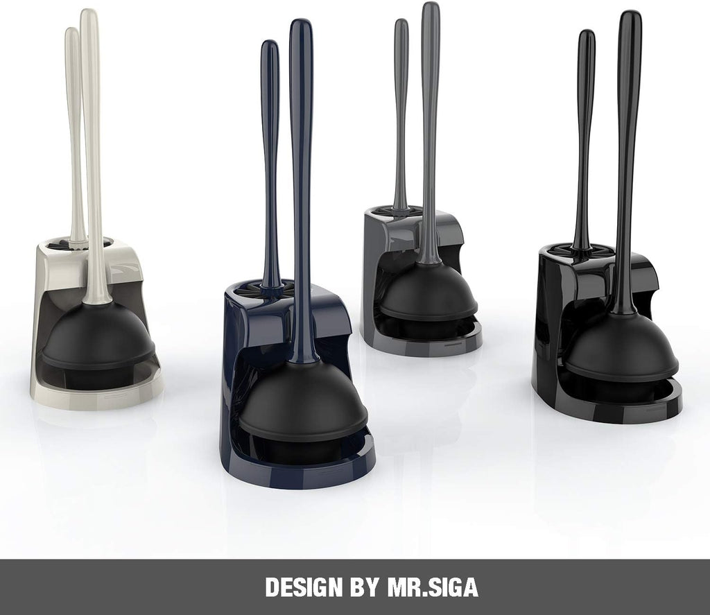 MR.SIGA Toilet Plunger and Bowl Brush Combo for Bathroom Cleaning, Black, 1