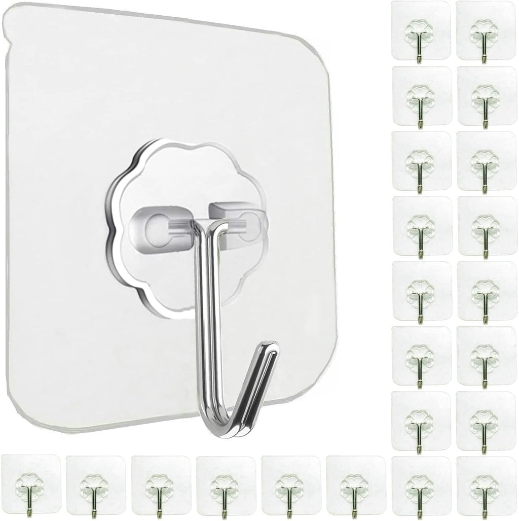 Jwxstore 24 Pack Self Adhesive Hooks Heavy Duty - 33lb Max, Transparent