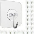 Jwxstore 24 Pack Self Adhesive Hooks Heavy Duty - 33lb Max, Transparent