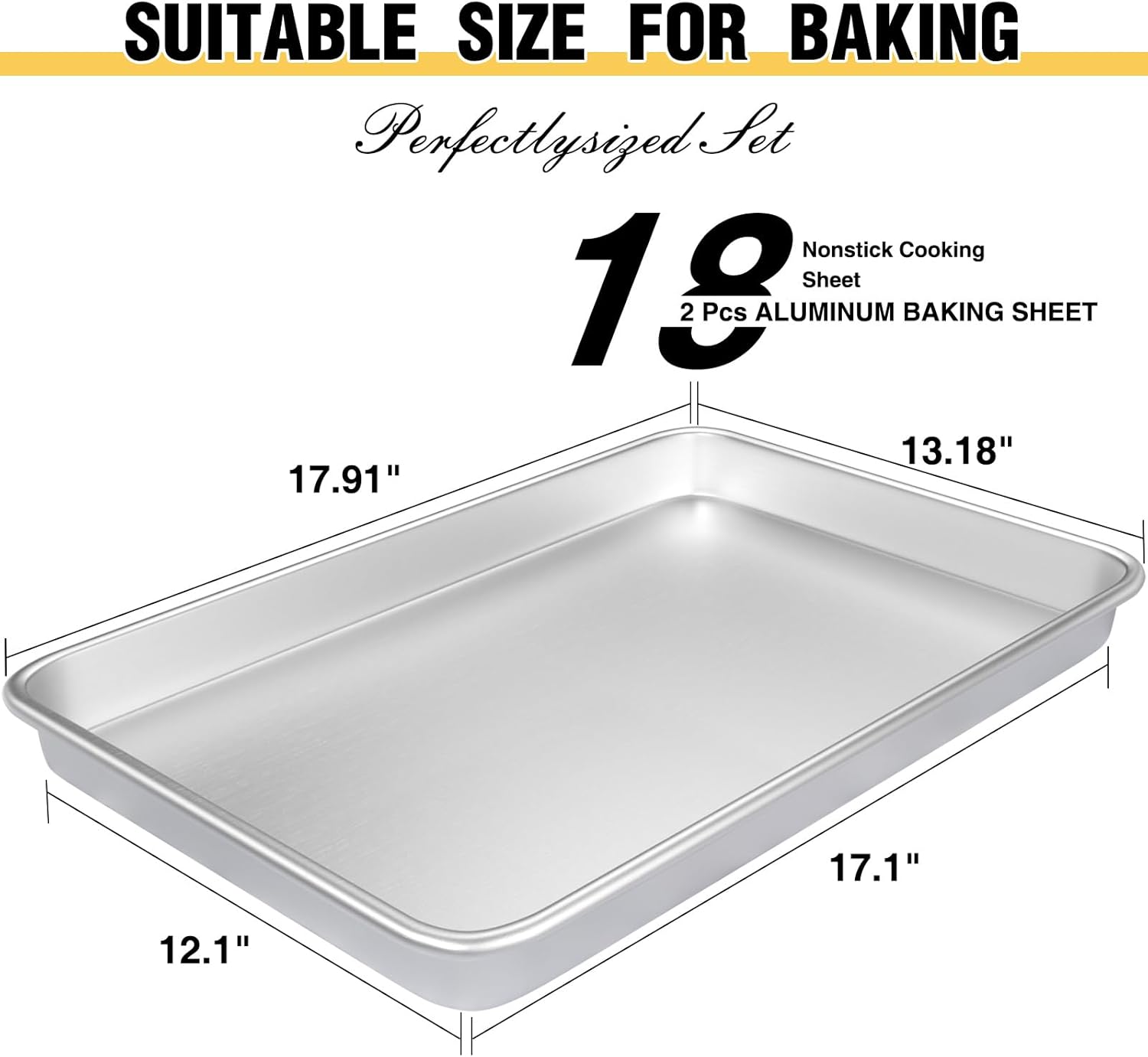Commercial Quality Baking Sheet Pan Set, Natural Aluminum Cookie Sheet, Umite