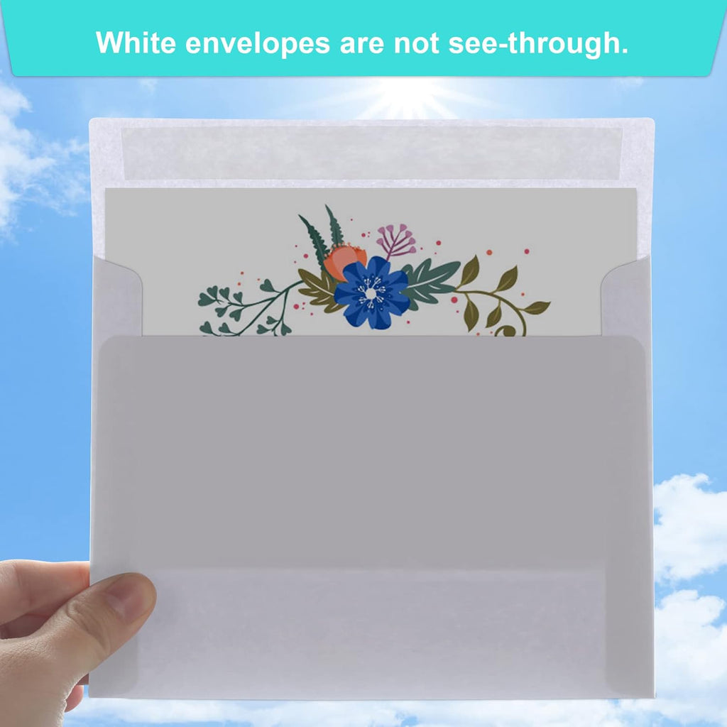 50 Packs 5x7 Envelopes, White A7 5x7 Envelopes for Invitations, Printable
