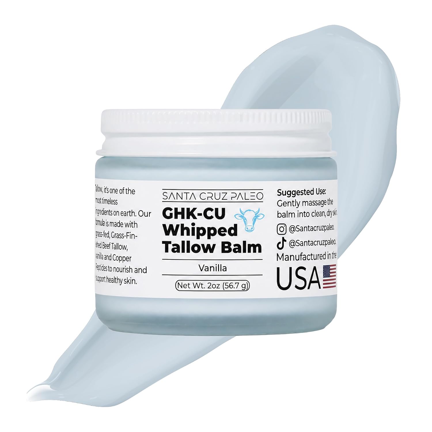 Santa Cruz Paleo GHK-Cu Whipped Tallow Balm + Copper Peptide, Vanilla, 2 Oz