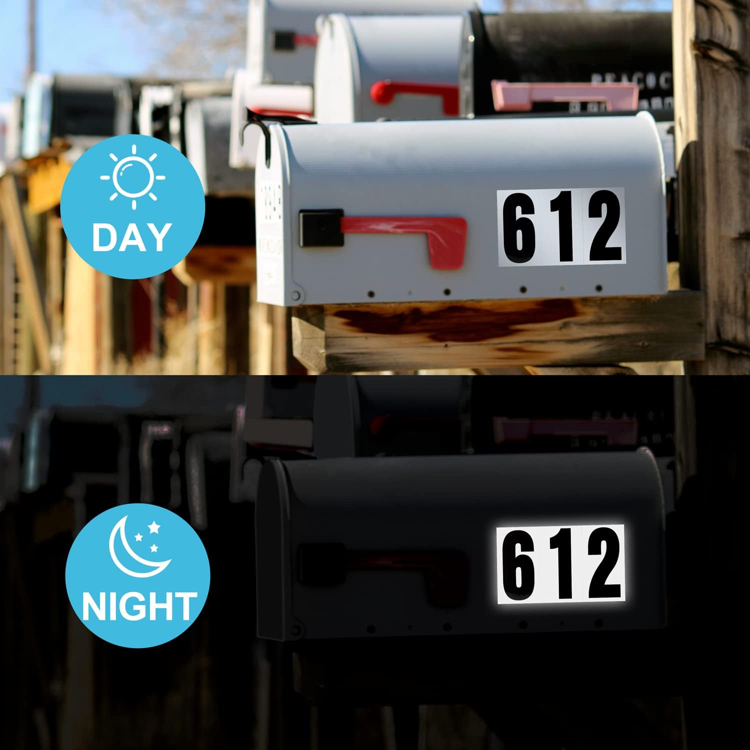 60 Numbers, Reflective Adhesive Mailbox Number Pack, 3", Waterproof Number