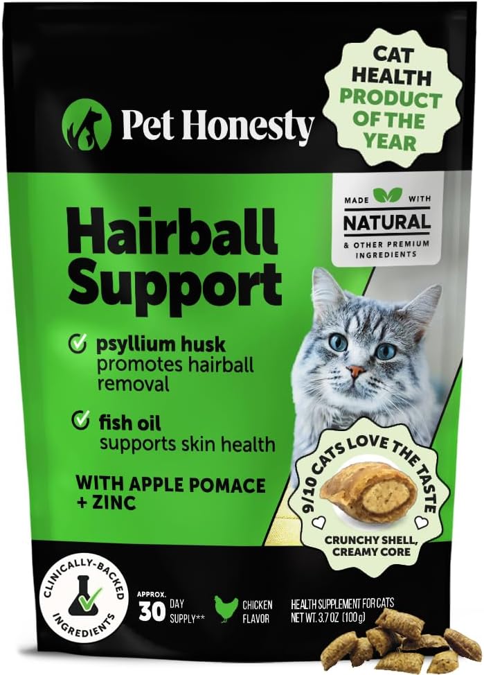 Cat Hairball Support Crunchy & Creamy Chews, Hairball Remedy Treats, Cat
