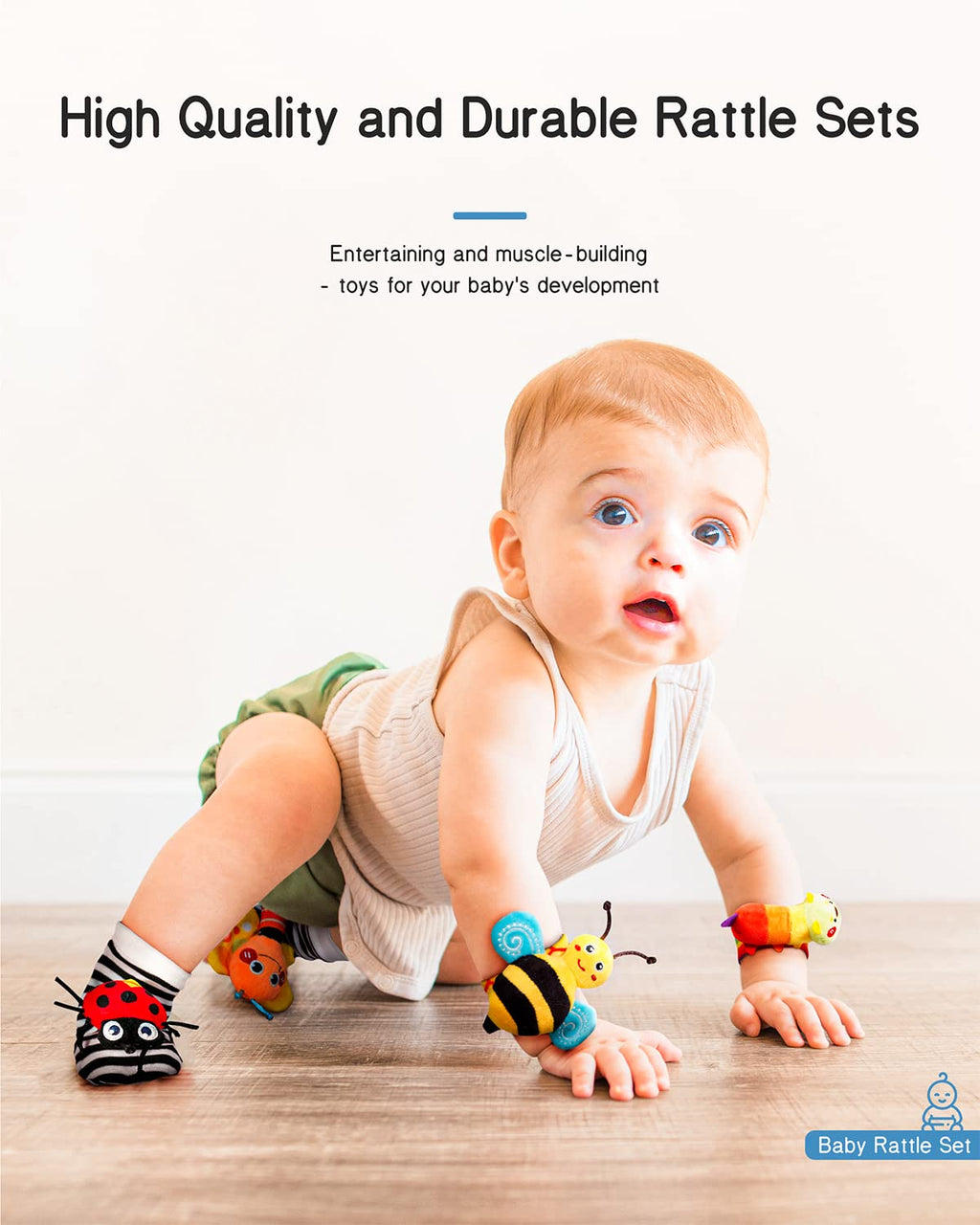 Infinno Baby Wrist Rattle Socks and Foot Finder Set, Perfect Baby Toys for