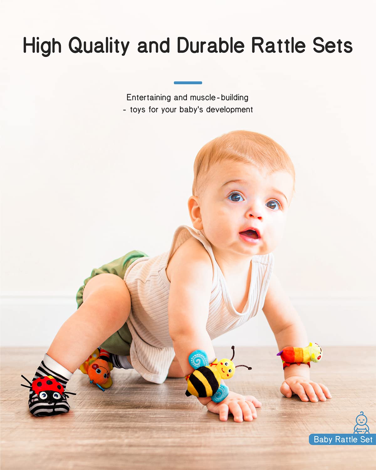 Infinno Baby Wrist Rattle Socks and Foot Finder Set, Perfect Baby Toys for