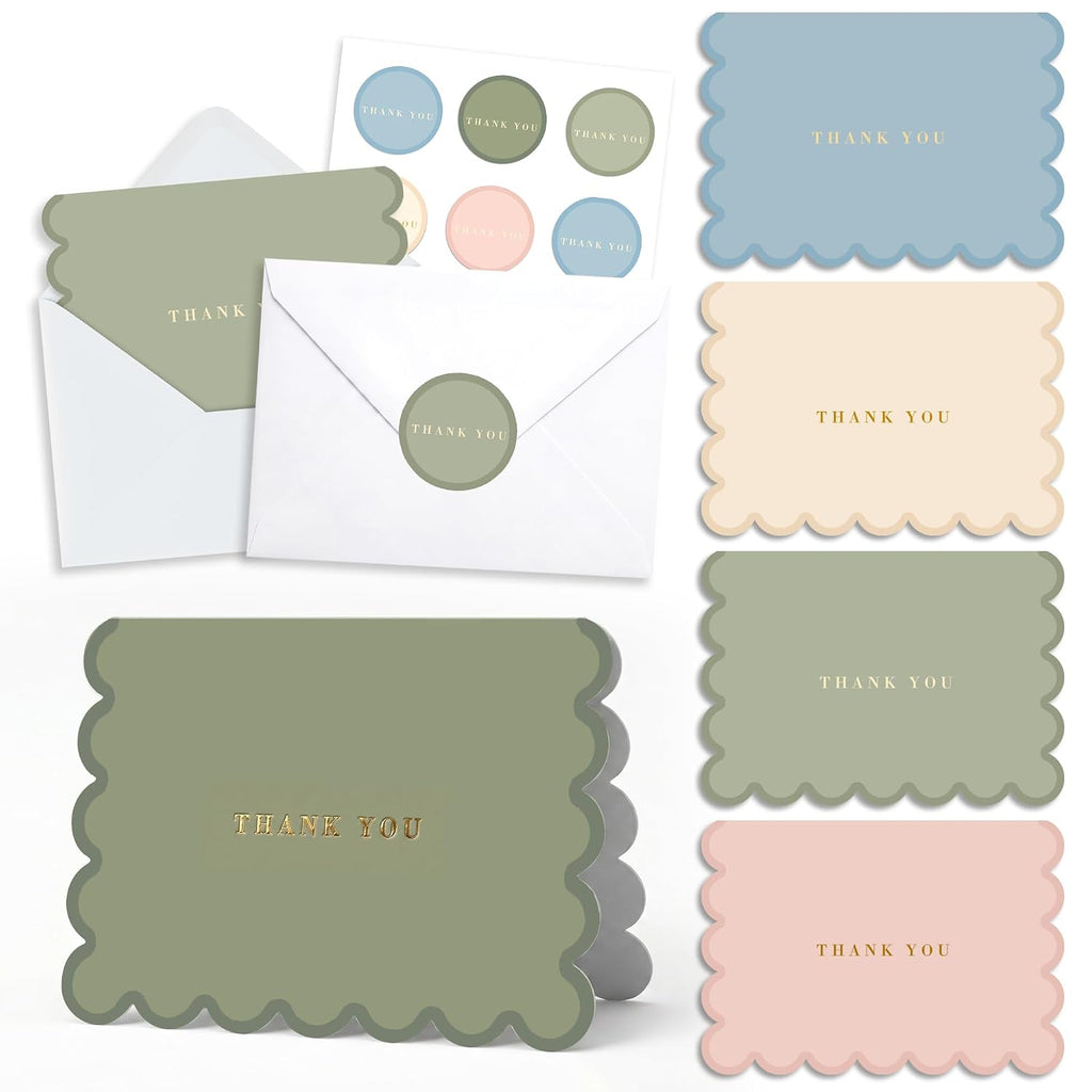 AUDREE Thank You Cards with Envelopes, Scalloped Gold Foil 50 Pack 3.5x5
