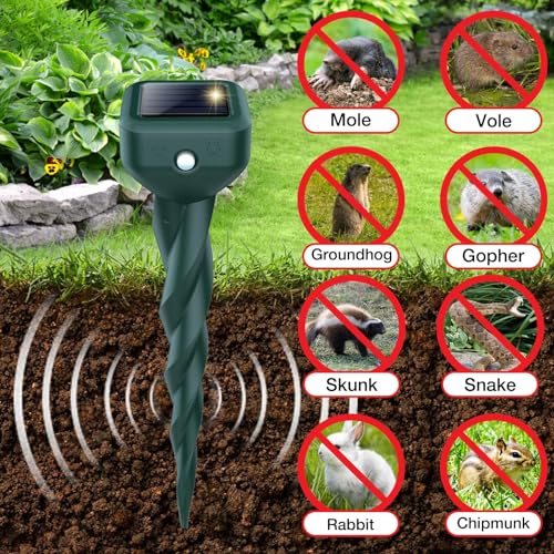 Mole Repellent Solar Powered, 4 Pack Snake & Skunk Repellent for Yard, IP 65