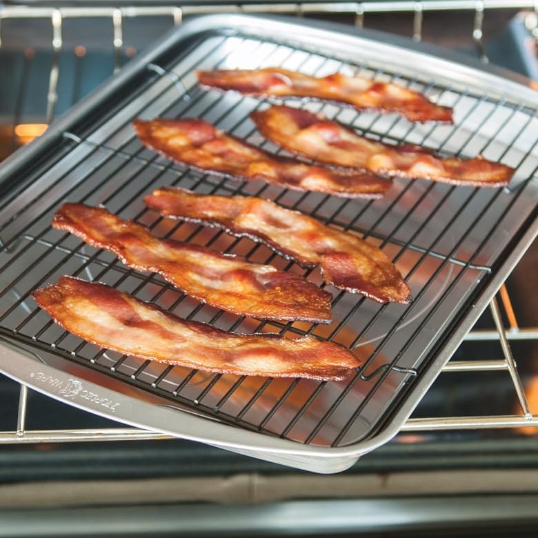 Nordic Ware Oven Crisp Baking Tray 2pc Set Includes Pan and Rack; Natural Aluminum For