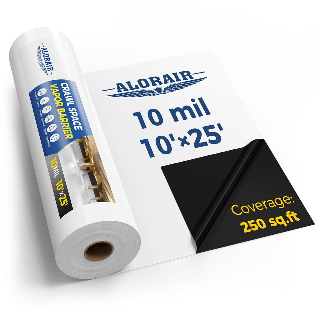 ALORAIR 10 mil Crawl Space Vapor Barrier 10' x 25' Plastic Sheeting