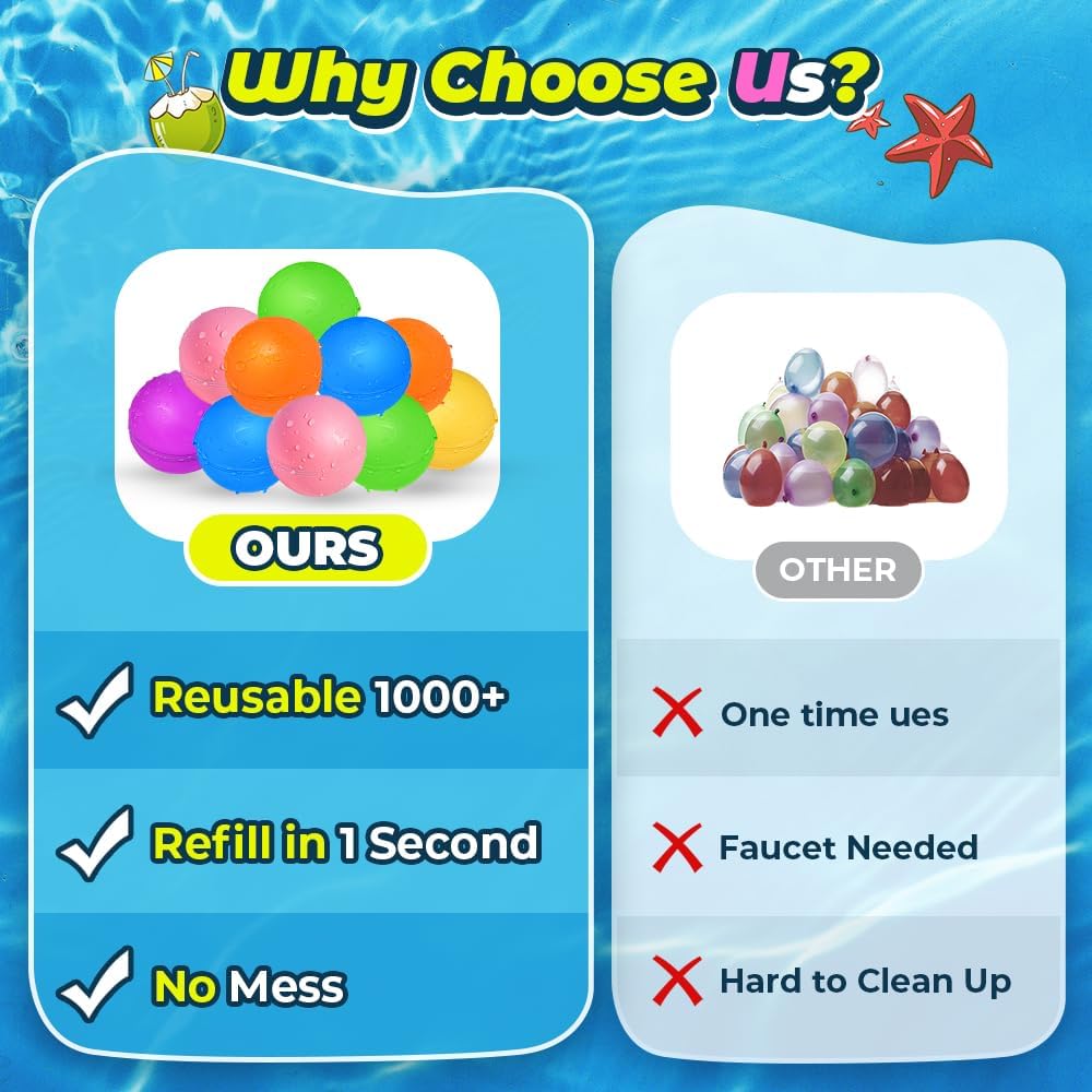12Pcs Reusable Water Balloons, Pool Beach water Toys for Boys and Girls