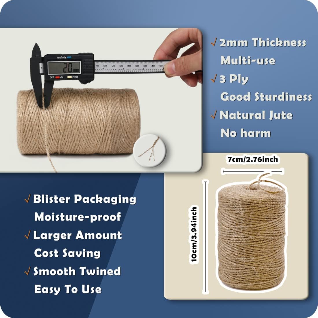 PerkHomy Natural Jute Twine 600 Feet Long Twine String for Crafts Gift