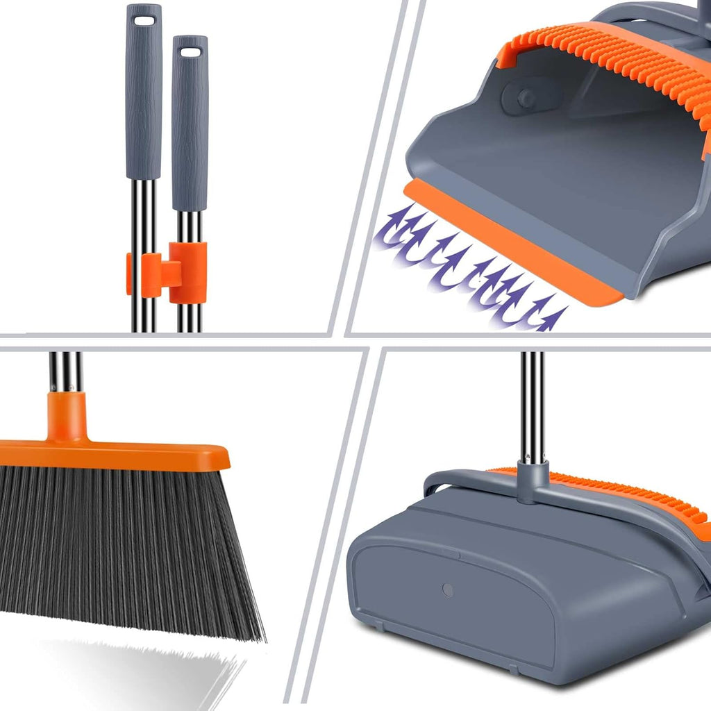 kelamayi Upgrade Broom and Dustpan Set, Self-Cleaning with Dustpan Teeth