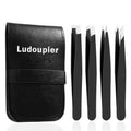 LUDOUPIER 4+1 Pieces Tweezers Set with Travel Case, Great Precision Upgrade