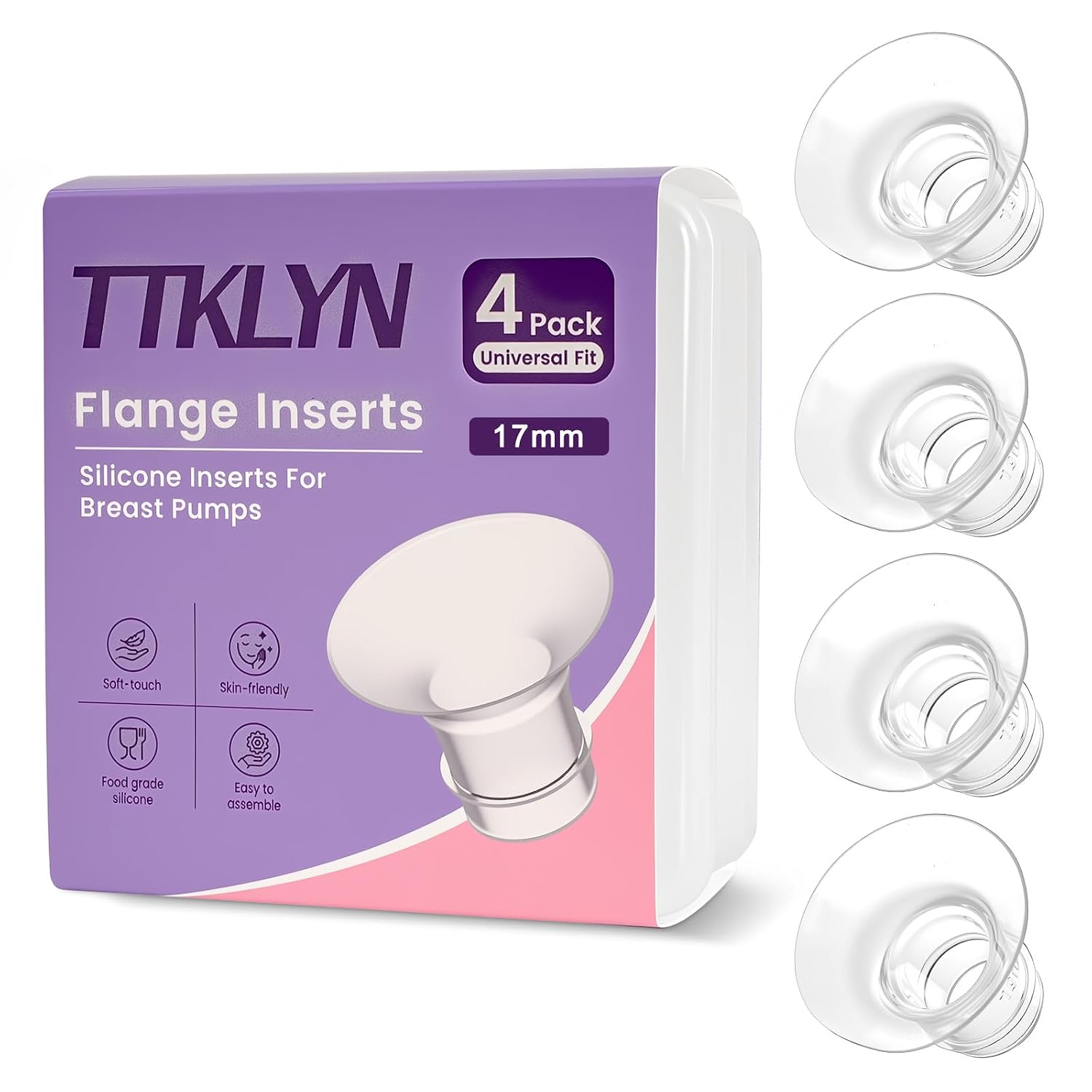 4 Pcs 17mm Flange Inserts, Soft Flange Reducer for 24mm Breast Shield