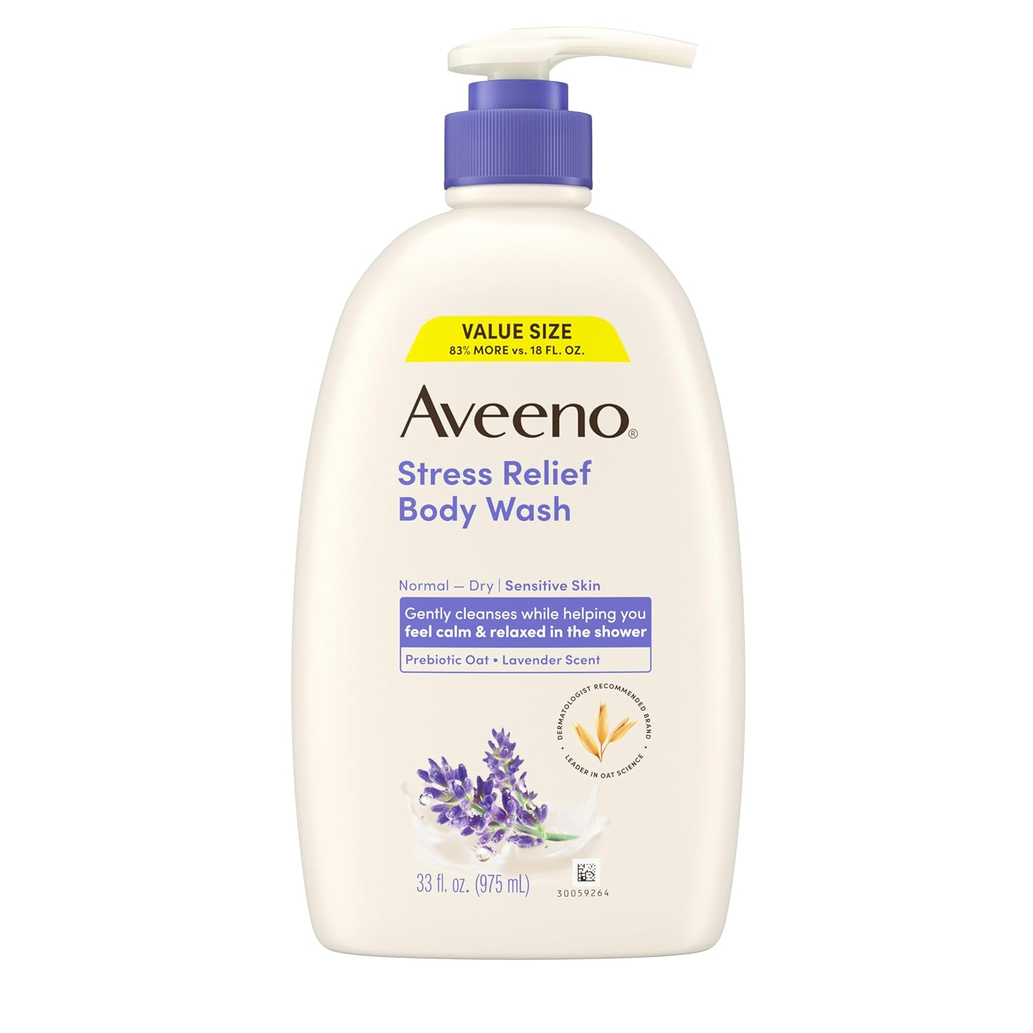 Aveeno Stress Relief Body Wash for Women, Calming Lavender Scent & Prebiotic