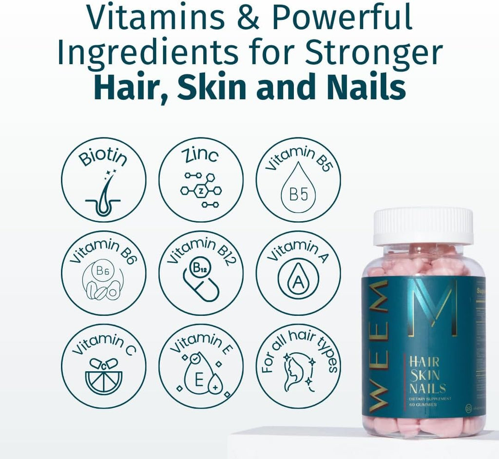 WEEM Hair Skin and Nails Gummies - Supports Healthy Hair - Vegan biotin