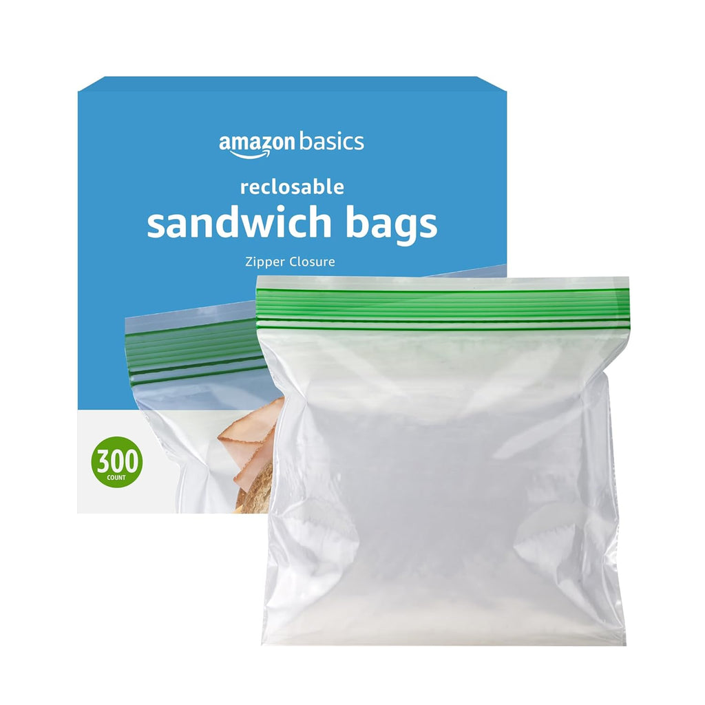 Basics Resealable Double Zipper Sandwich Storage Bags for Food Storage, 300