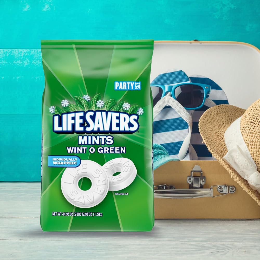 LIFE SAVERS Wint-O-Green Summer Candy Individually Wrapped Hard Mints, Party