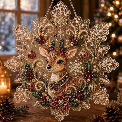 LJSCQF Christmas Pearl Diamond Painting Suncatcher Kit, DIY Craft
