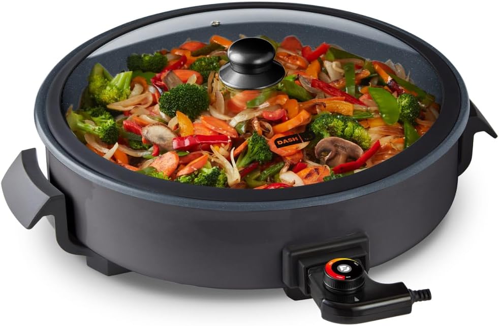 DASH Family Size Electric Skillet with Lid, 6-Quart Ceramic, Forged Iron
