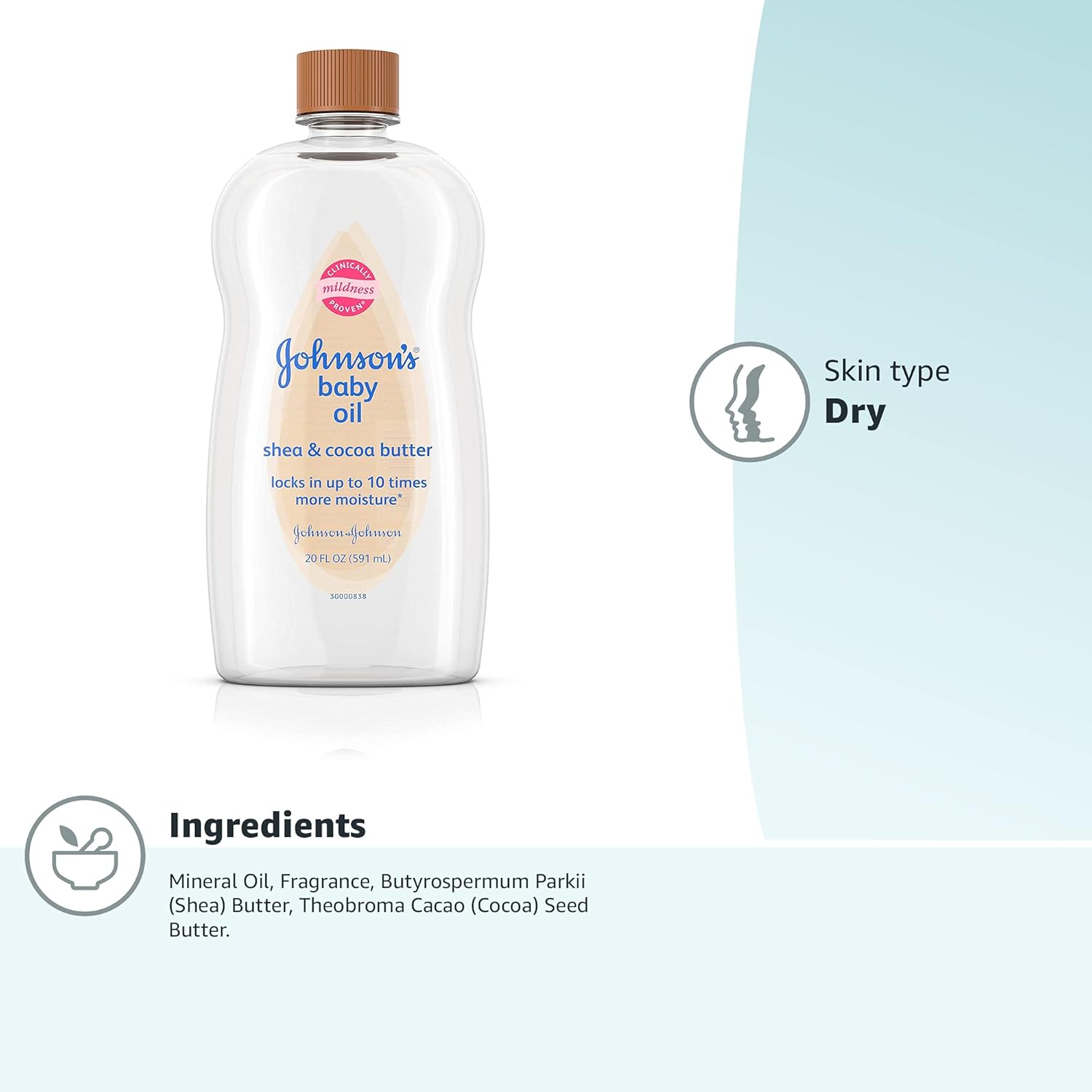 Johnson's Baby Oil, Mineral Oil Enriched with Shea & Cocoa Butter to Prevent