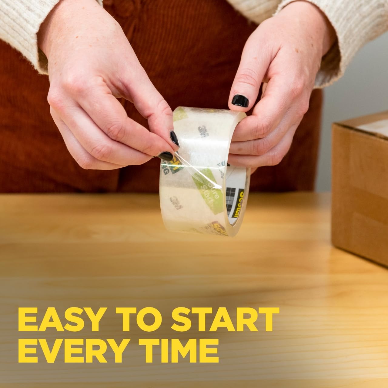Scotch Sure Start Packing Tape, Clear, Quiet Unwind and Easy Start, 1.88 in.