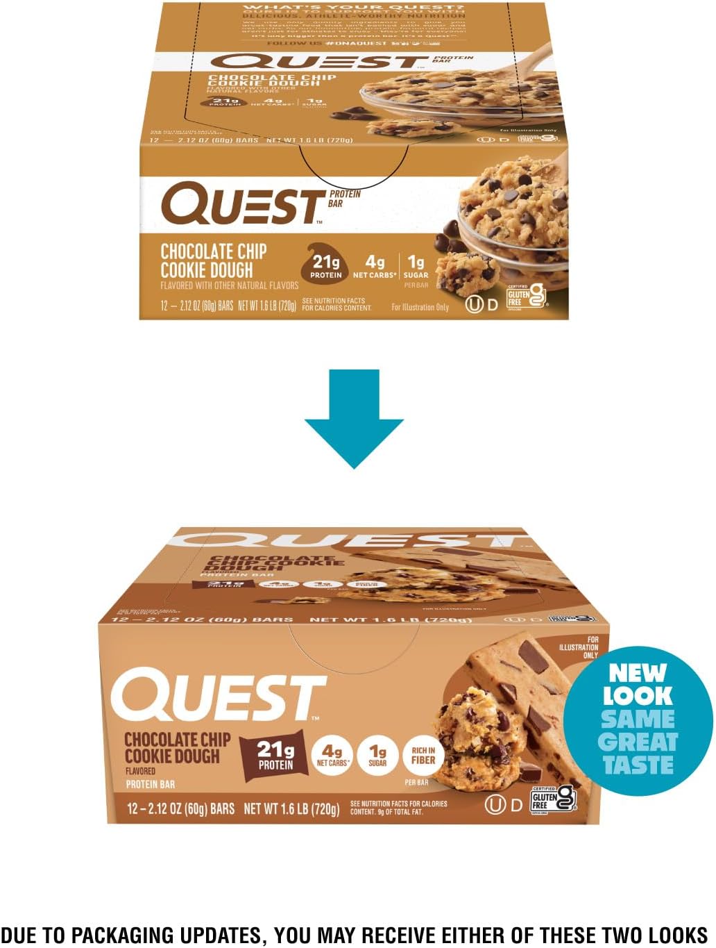 Quest Nutrition Chocolate Chip Cookie Dough Protein Bars, High Protein, Low