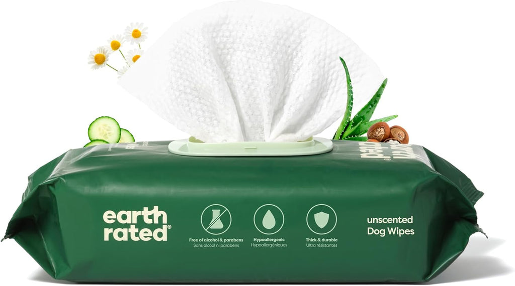 Earth Rated Pet Wipes for Dogs and Cats, Hypoallergenic, 3-in-1 Cleaning