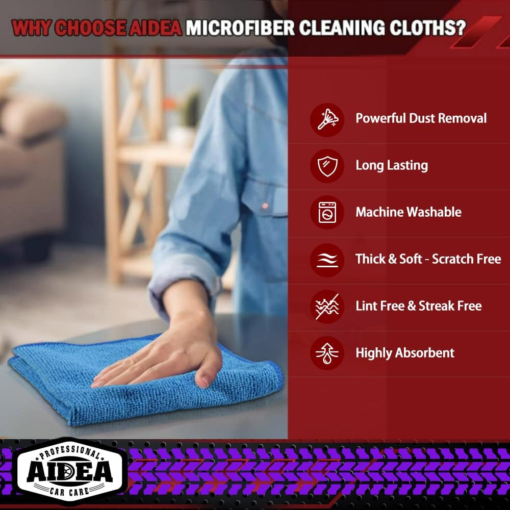 AIDEA Microfiber Cleaning Cloth, 50PK, Microfiber Towels for Cars, Premium