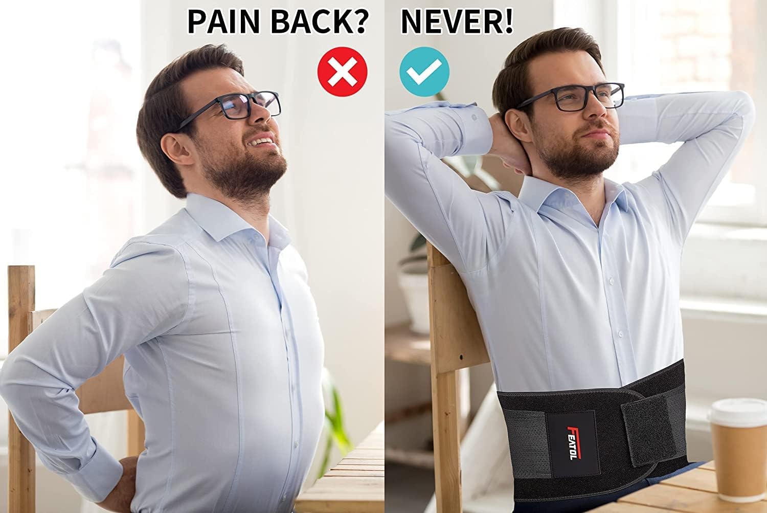 FEATOL Back Brace Support Belt-Lumbar Support Back Brace for Back Pain