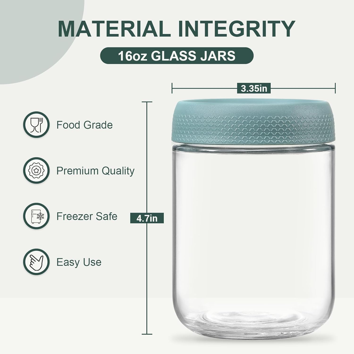 NETANY 6-pack 16 oz Overnight Oats Containers with Lids, Glass jars with