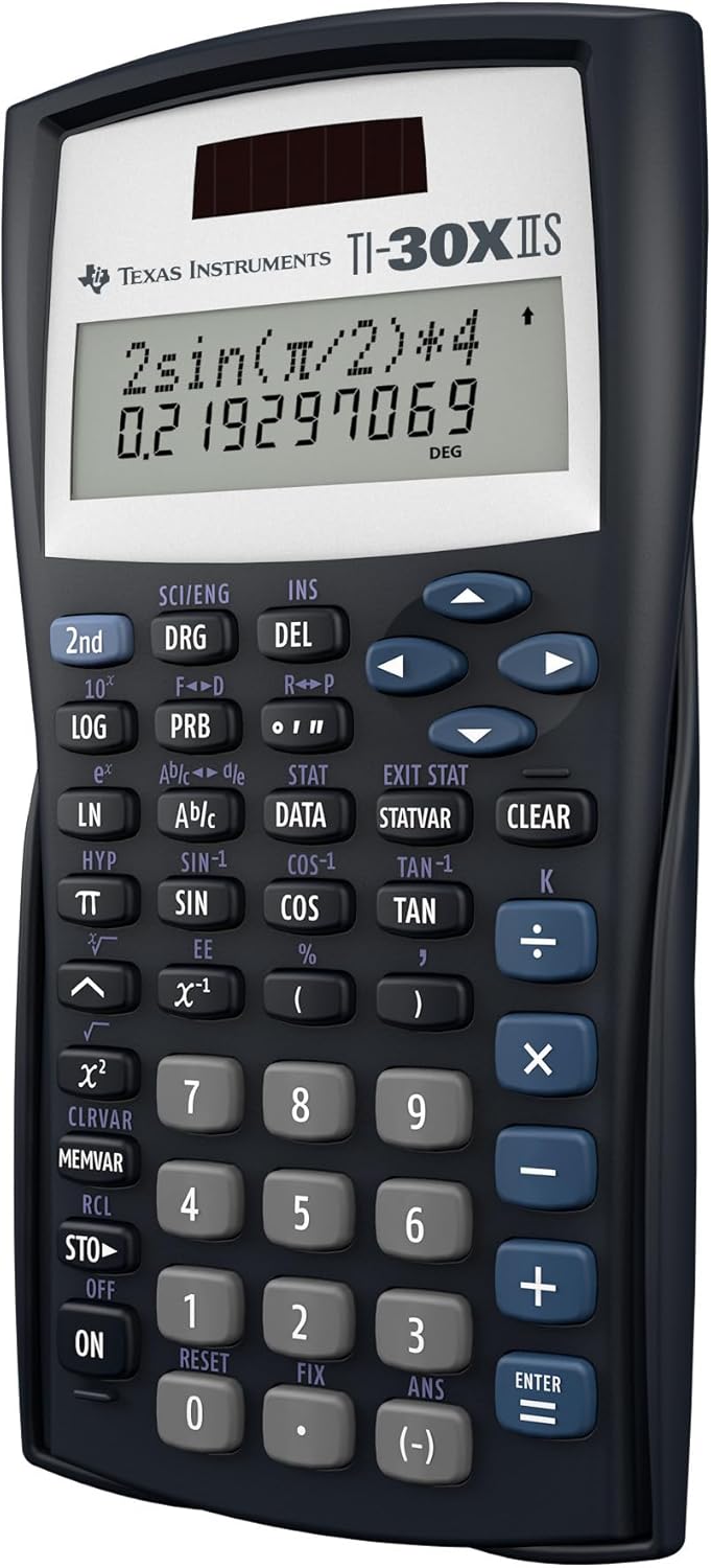 Texas Instruments TI-30XIIS Scientific Calculator, Black with Blue Accents