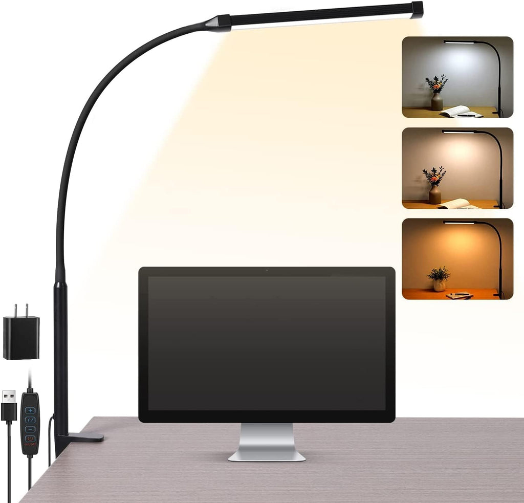 Voncerus LED Desk Lamp with Clamp, Eye-Caring Clip on Lights for Home Office