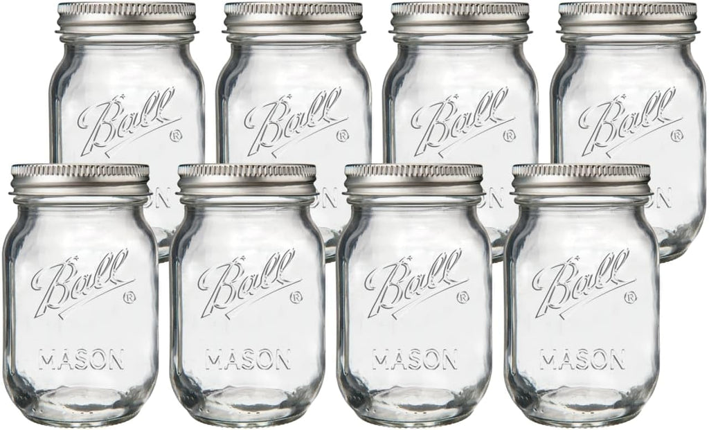 Ball Regular Mouth Pint Glass Mason Jars, 16oz, 8-Count