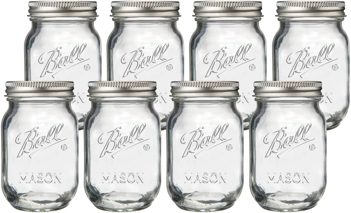 Ball Regular Mouth Pint Glass Mason Jars, 16oz, 8-Count
