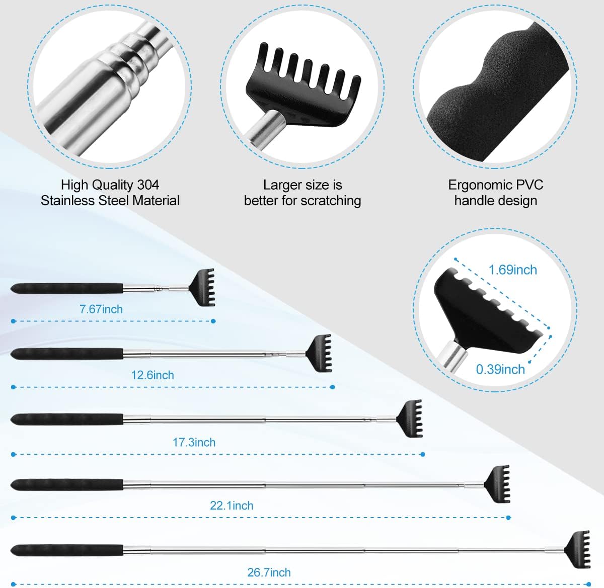 Yeipis 3 Pack Different Back Scratcher Metal Portable Telescoping with Rubber