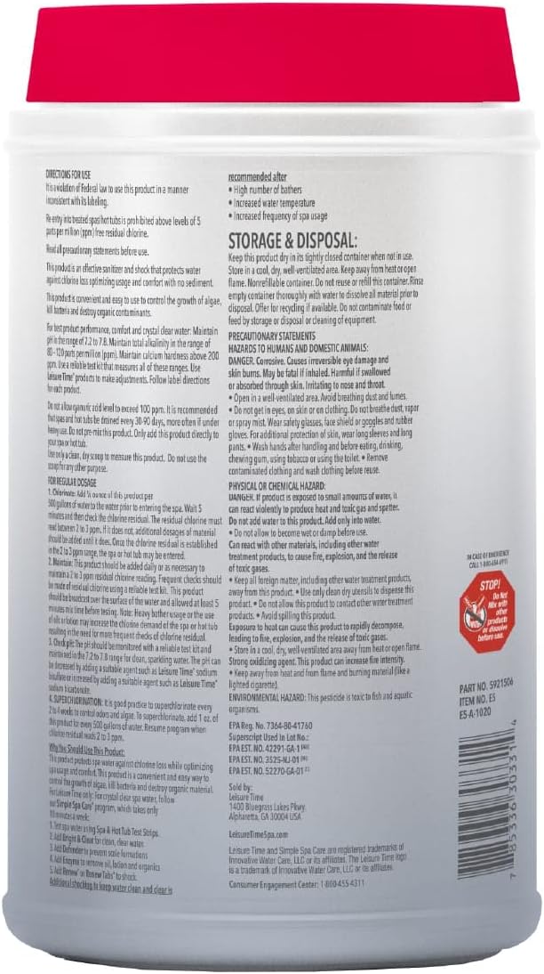 Leisure Time E5 Spa 56 Chlorinating Granules for Spas and Hot Tubs