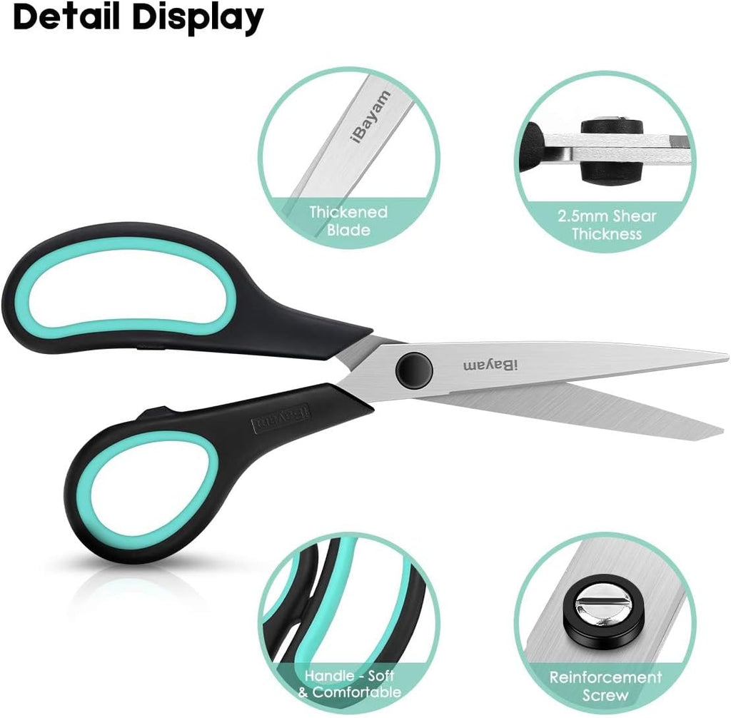iBayam 3-Pack 8" Heavy Duty Scissors with Ultra Sharp Blades and Comfort Grip