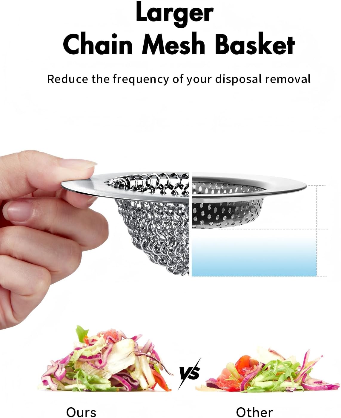 Revolutionary Kitchen Sink Drain Strainer/Patented Reversible Chain Mesh