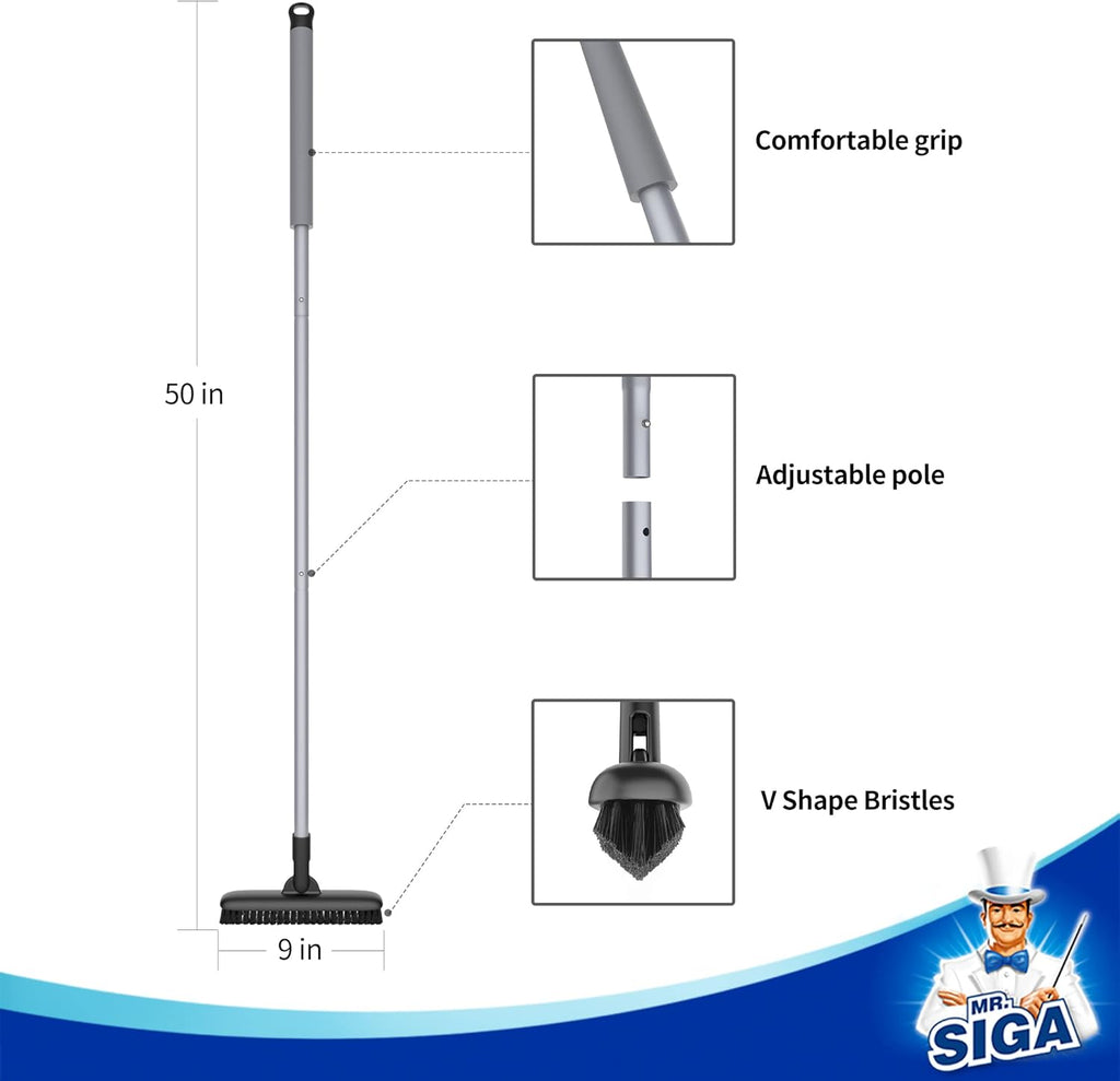 MR.SIGA Heavy Duty Grout Scrub Brush with Long Handle, Shower Floor Scrubber