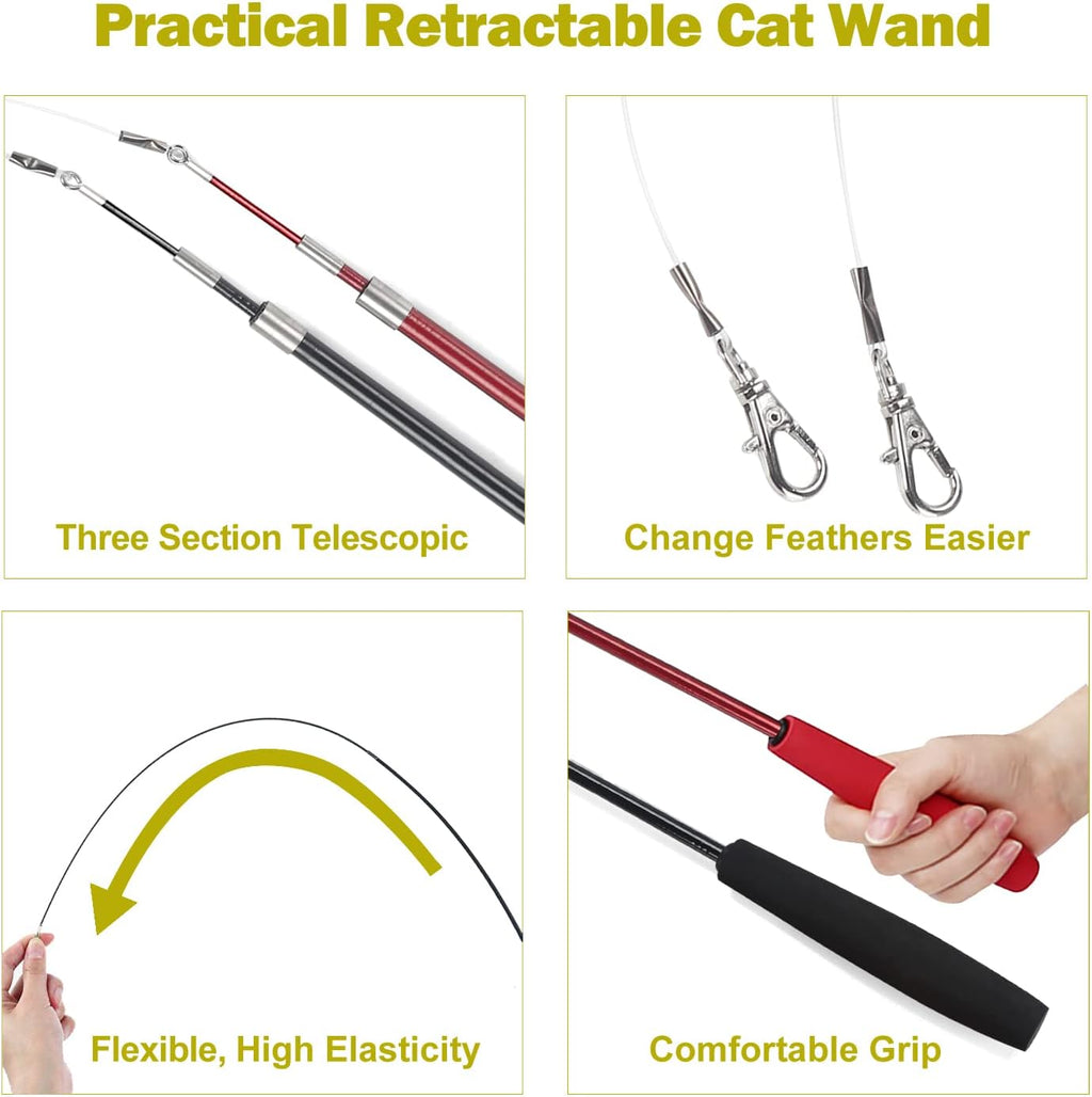 MeoHui Cat Toys for Indoor Cats, Interactive Cat Toy 2PCS Retractable Wand