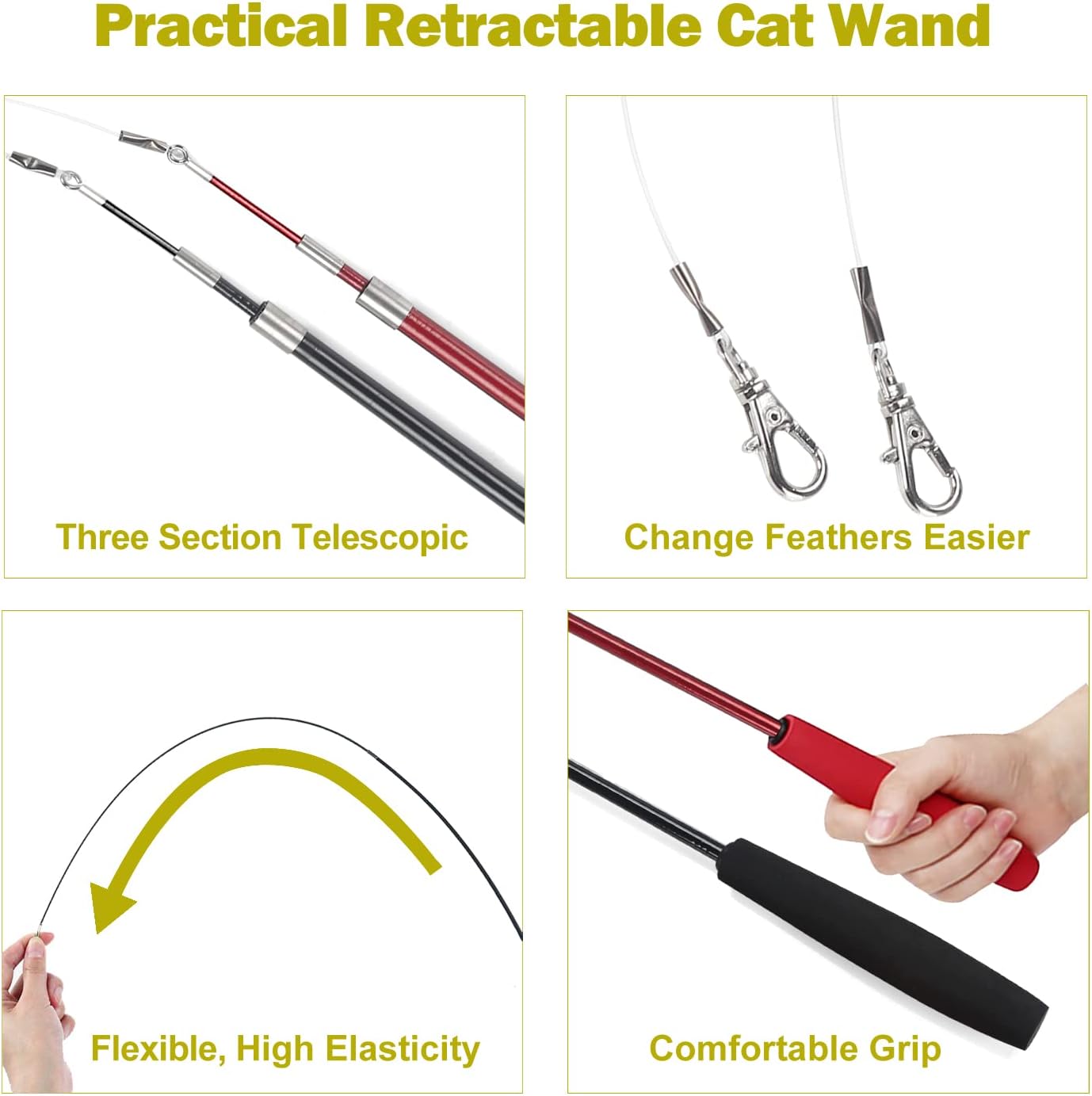 MeoHui Cat Toys for Indoor Cats, Interactive Cat Toy 2PCS Retractable Wand