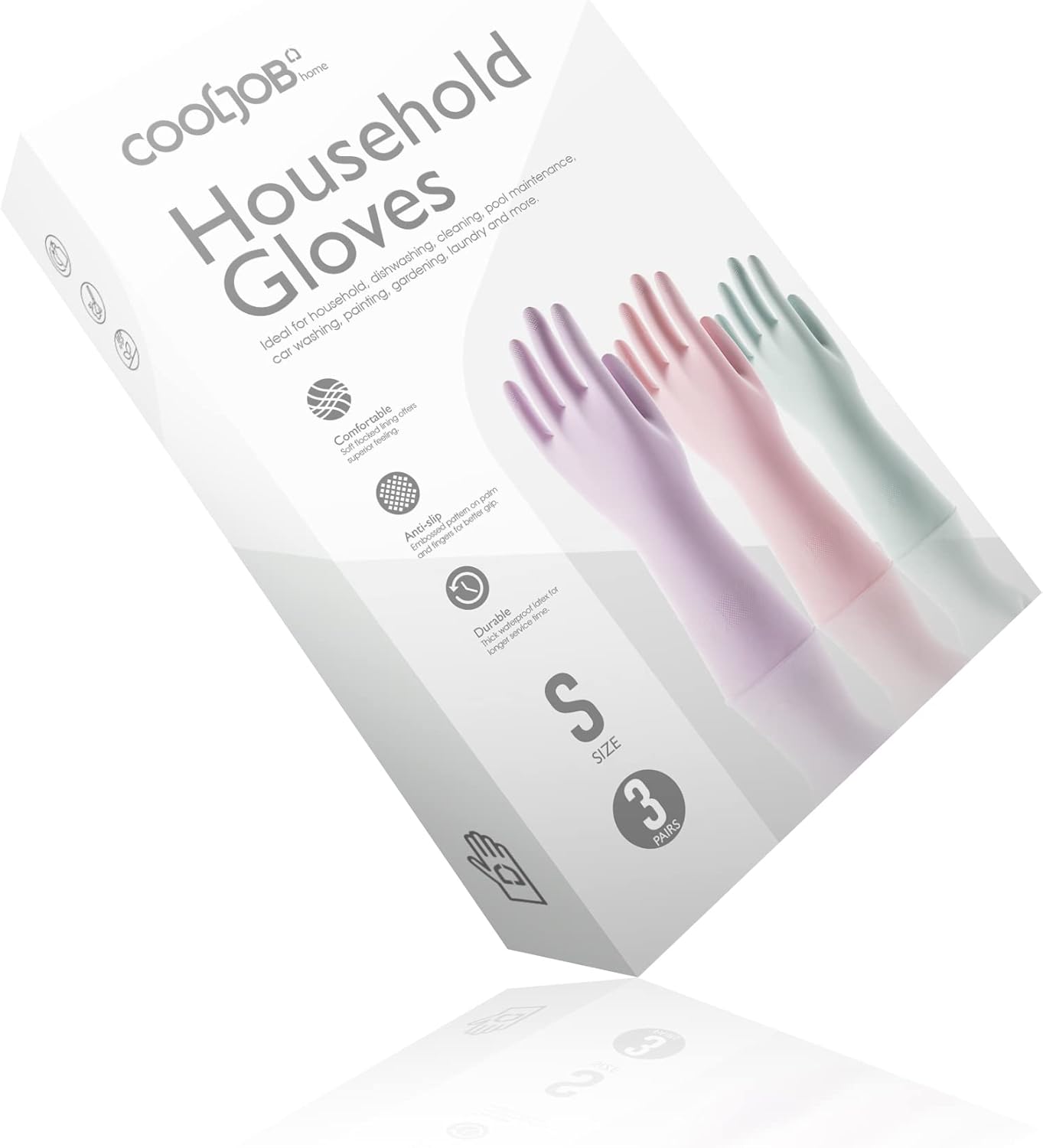 COOLJOB 3 Pairs Colorful Household Gloves with Cotton Liner & Non-slip Grip