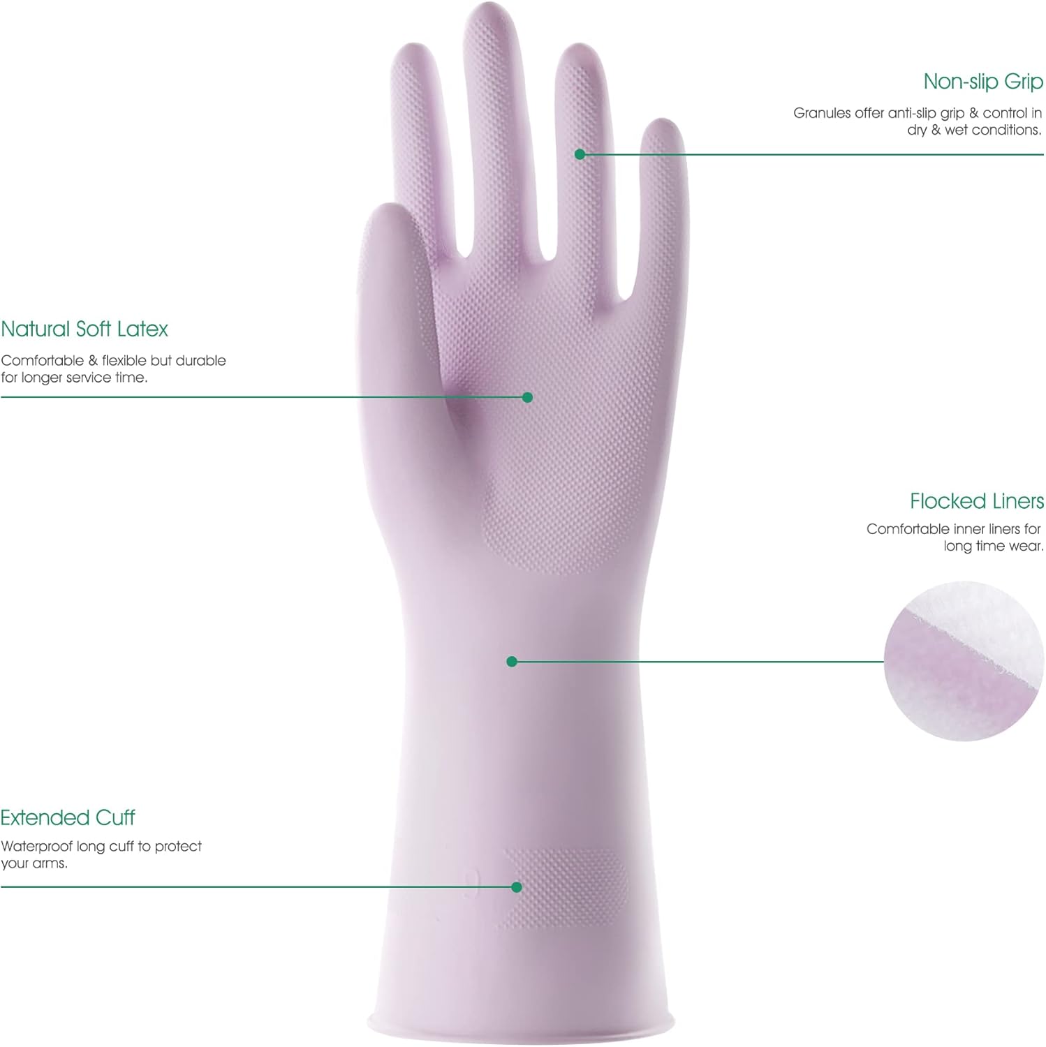 COOLJOB 3 Pairs Colorful Household Gloves with Cotton Liner & Non-slip Grip