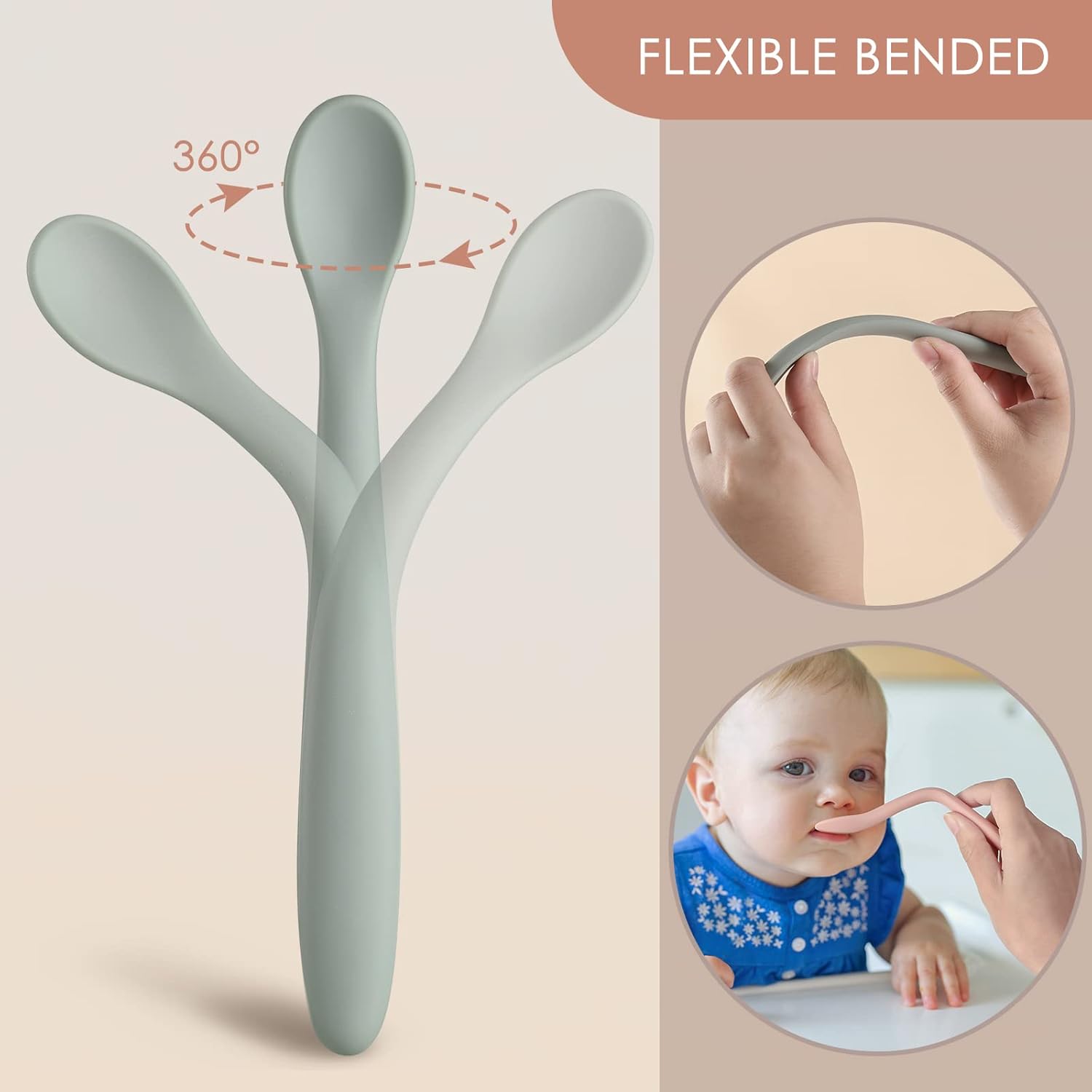 6-Piece Silicone Baby Feeding Spoons, First Stage Infant Spoons, Soft-Tip